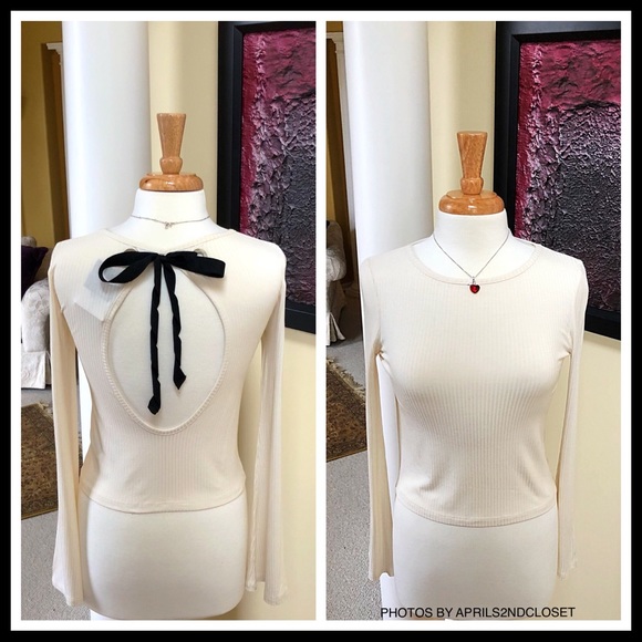 TOPSHOP RIBBON BOW TIE BACK PULLOVER KNIT TOP - Picture 2 of 8